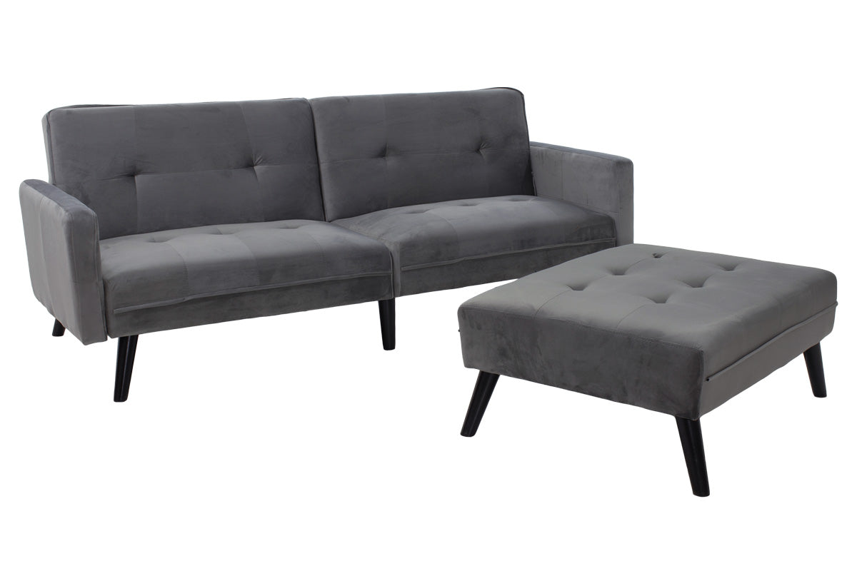 Sofa - bed Dream pakoworld with footstool velvet in grey-silver 209x157x80m