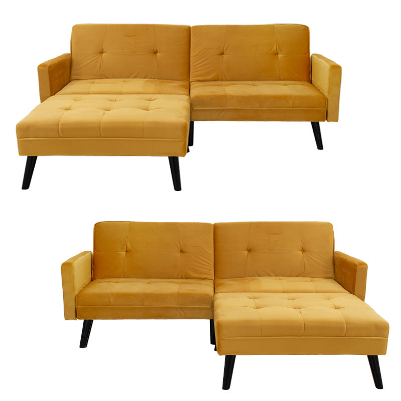 Sofa - bed Dream pakoworld with footstool velvet in yellow 209x157x80cm