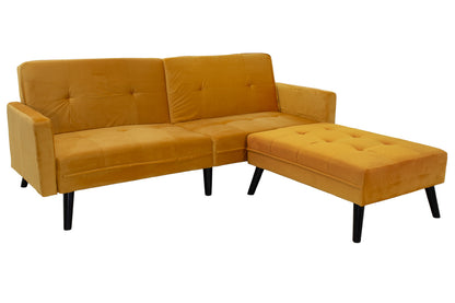 Sofa - bed Dream pakoworld with footstool velvet in yellow 209x157x80cm