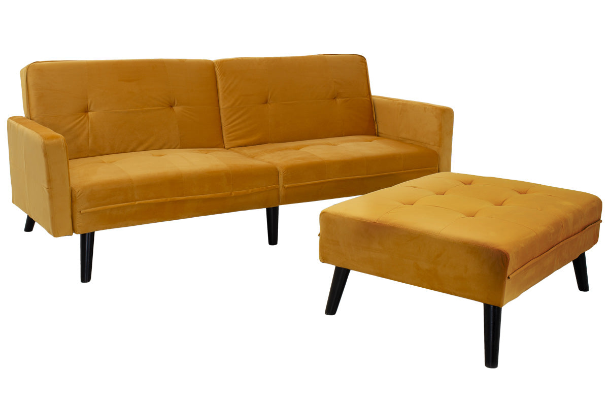 Sofa - bed Dream pakoworld with footstool velvet in yellow 209x157x80cm