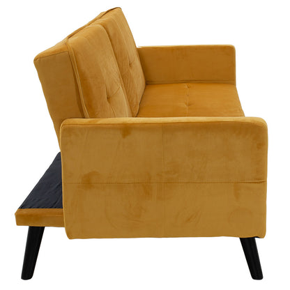 Sofa - bed Dream pakoworld with footstool velvet in yellow 209x157x80cm