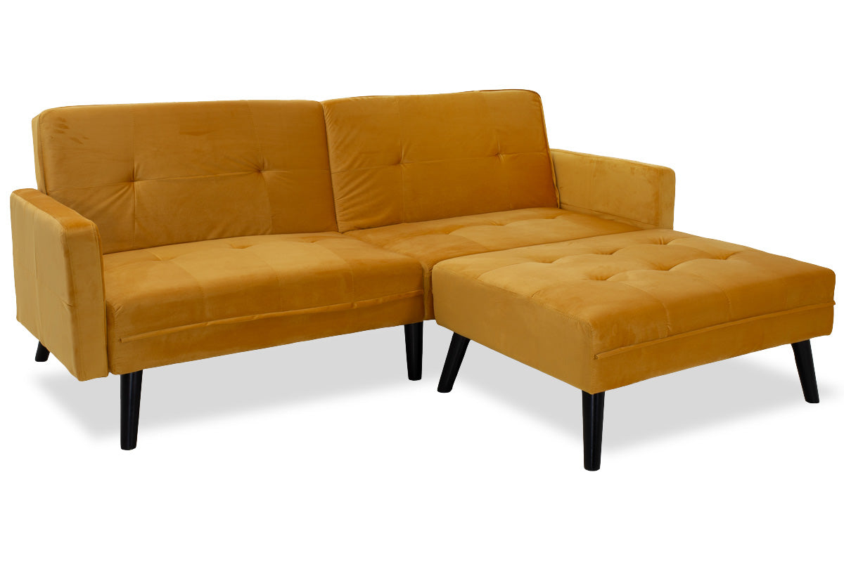 Sofa - bed Dream pakoworld with footstool velvet in yellow 209x157x80cm