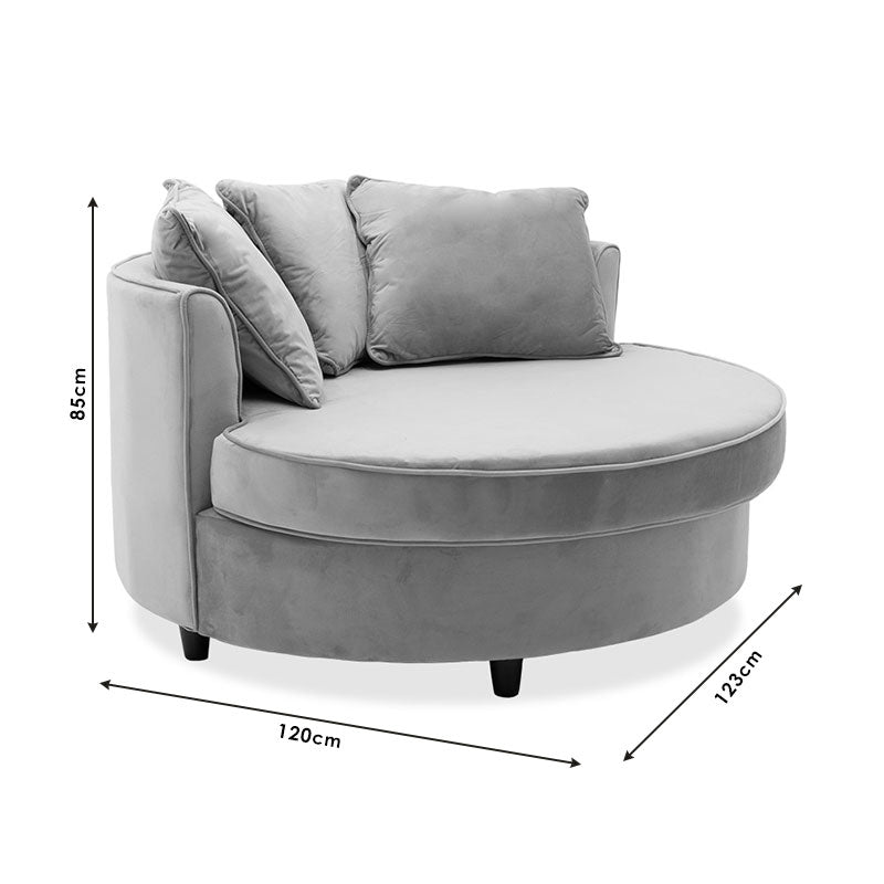 Armchair-sofa pakoworld sofa round in grey velvet 123x120x85cm