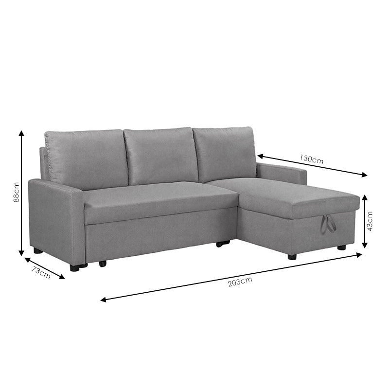 Corner sofa-bed Infuse pakoworld with storage space grey fabric 203x130x88 cm