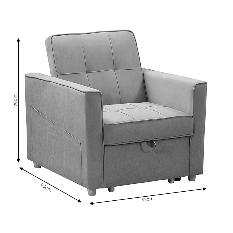 Armchair-bed Commit pakoworld fabric grey color 82x93x90cm