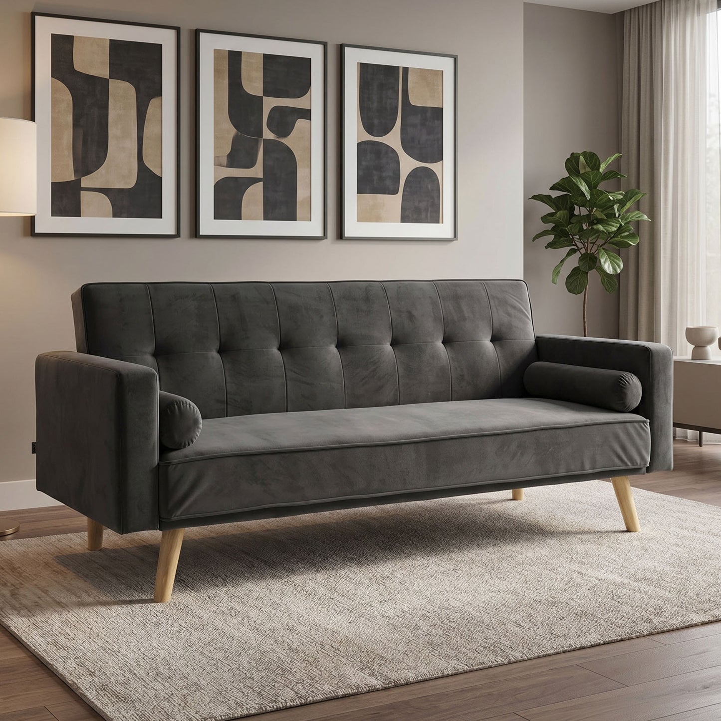 Sofa-bed Success pakoworld 3-seater velvet in anthracite shade 190x80x84cm