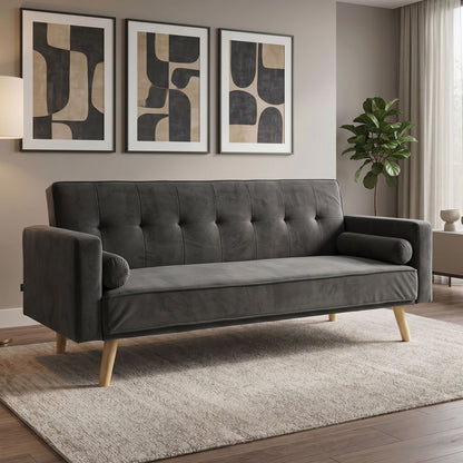 Sofa-bed Success pakoworld 3-seater velvet in anthracite shade 190x80x84cm