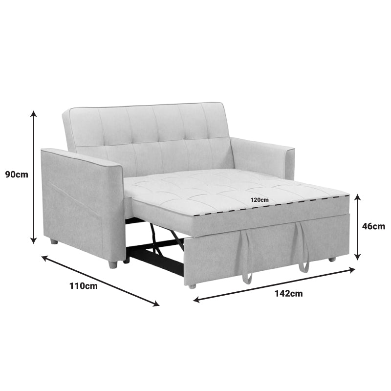 2 seater sofa-bed Commit pakoworld fabric in beige-grey color 142x93x90 cm