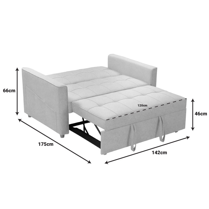 2 seater sofa-bed Commit pakoworld fabric in beige-grey color 142x93x90 cm