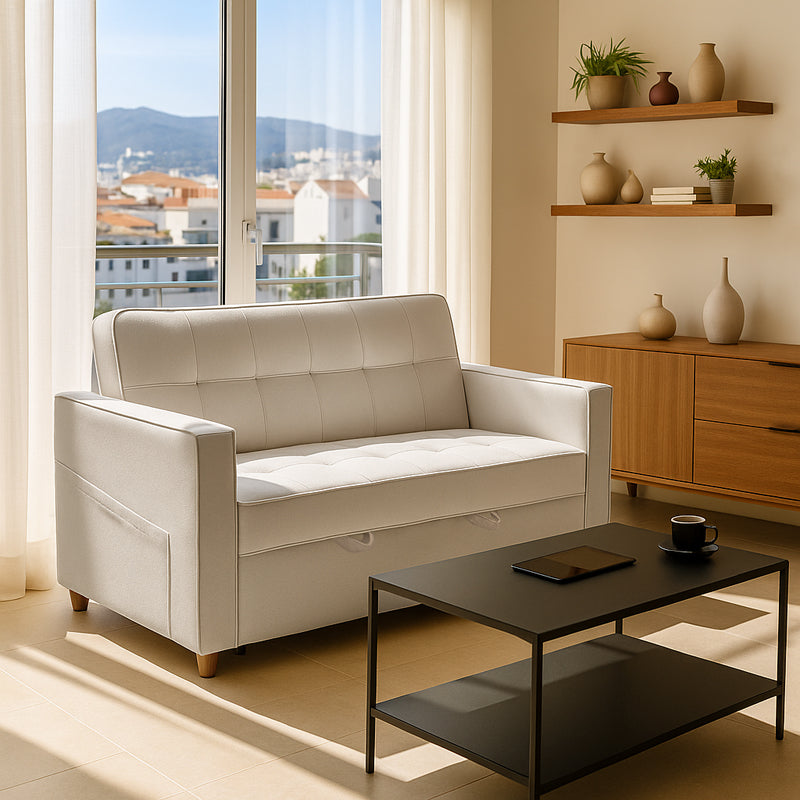 2 seater sofa-bed Commit fabric in beige-grey color 142x93x90 cm