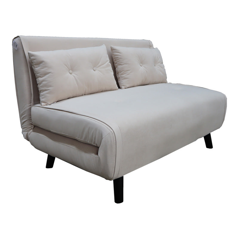Sofa-bed Josuane pakoworld two-seater cream velvet- black wooden leg 122x80x81cm