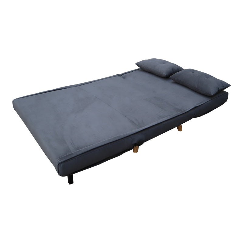 Josuane  pakoworld two-seater sofa bed, anthracite velvet, natural wooden legs, 122x80x81cm