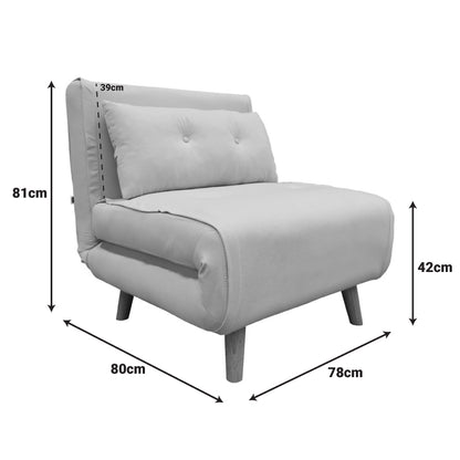 Armchair-bed Josuane I pakoworld anthracite velvet and wooden leg in black shade 78x80x81cm