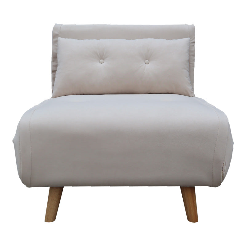 Armchair-bed Josuane I pakoworld cream velvet and wooden leg in natural shade 78x80x81cm