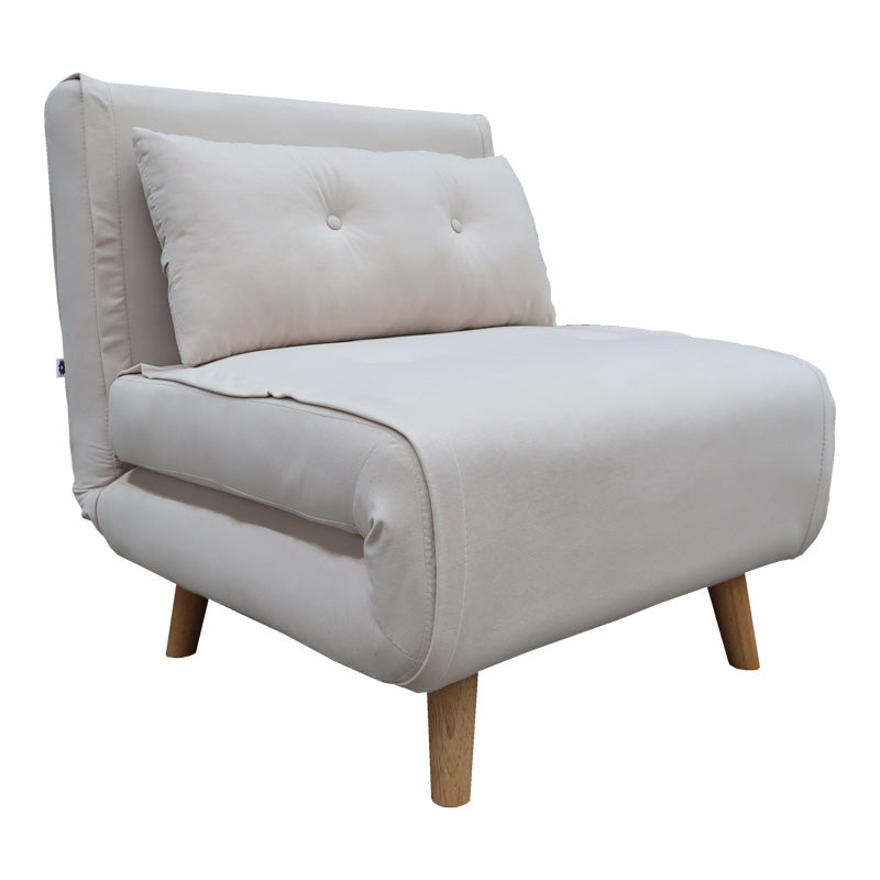 Armchair-bed Josuane I pakoworld cream velvet and wooden leg in natural shade 78x80x81cm