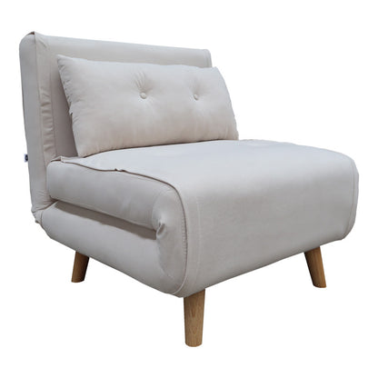 Armchair-bed Josuane I pakoworld cream velvet and wooden leg in natural shade 78x80x81cm