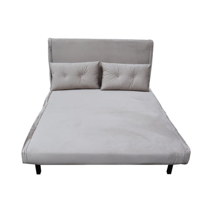 Sofa-bed Josuane I pakoworld two-seater velvet in grey beige color 122x80x81cm