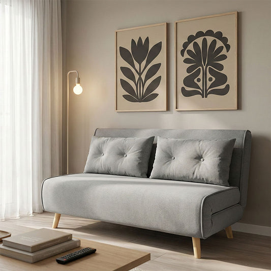 Sofa-bed Josuane I two-seater velvet in grey beige color 122x80x81cm