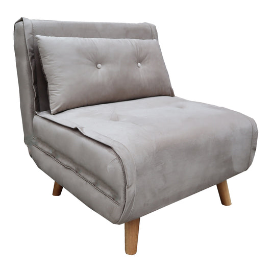 Armchair-bed Josuane I velvet in grey beige shade 78x80x81cm