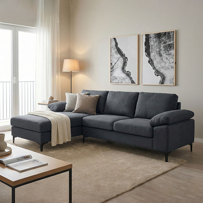 Corner sofa Cohen with right corner fabric dark grey fabric-black metal leg 240x159x83cm