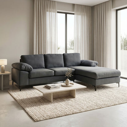 Corner sofa Cohen with left corner fabric dark grey fabric-black metal leg 240x159x83cm
