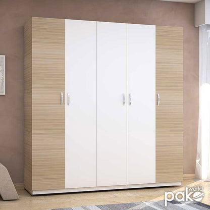 Wardrobe Drum pakoworld with 5 doors in oak-white colour 200x53x209cm