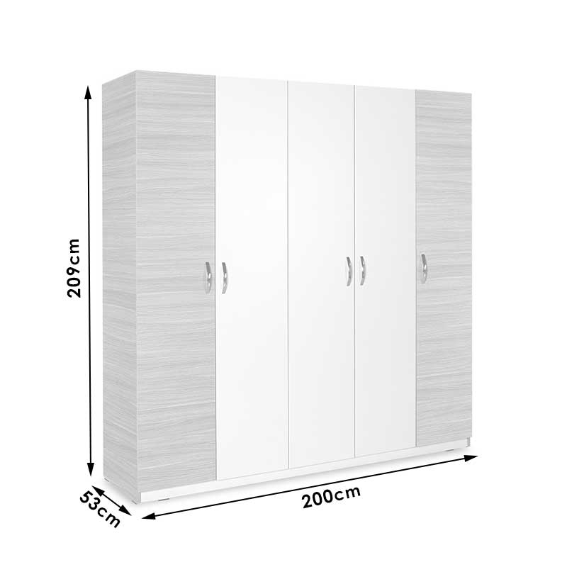 Wardrobe Drum pakoworld with 5 doors in oak-white colour 200x53x209cm
