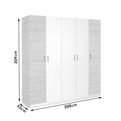 Wardrobe Drum pakoworld with 5 doors in oak-white colour 200x53x209cm