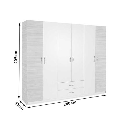 Wardrobe Drum pakoworld with 6 doors in oak-white colour 240x53x209cm