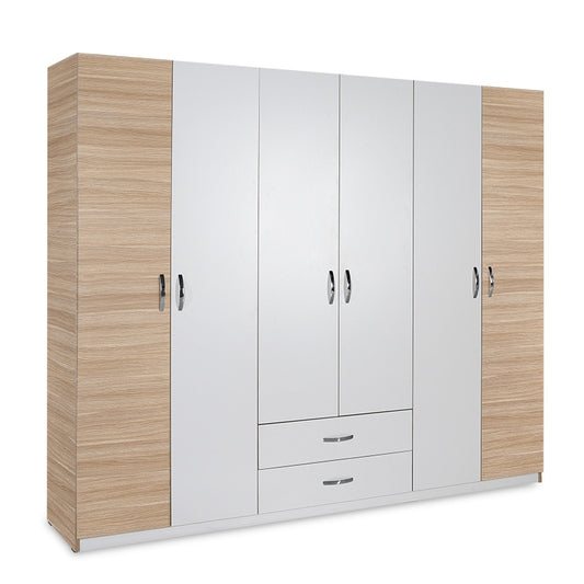 Wardrobe Drum pakoworld with 6 doors in oak-white colour 240x53x209cm
