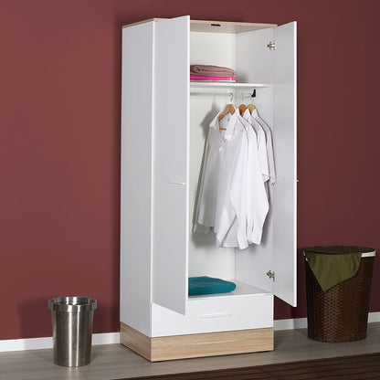 Wardrobe Prue pakoworld with 2 doors in white-sonoma colour 80x52x198cm