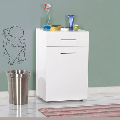 Bathroom cabinet Chad pakoworld with laundry basket in white gloss color 52x38x83cm