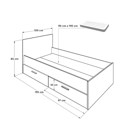 Bed Maeve pakoworld with storage space in white sonoma 90x190cm