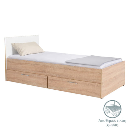 Bed Maeve pakoworld with storage space in white sonoma 90x190cm