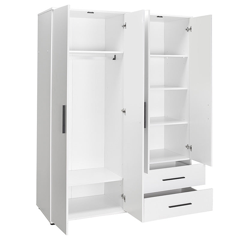 Wardrobe with 4 doors and drawers Dynamic pakoworld white colour 137x52x187cm