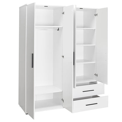 Wardrobe with 4 doors and drawers Dynamic pakoworld white colour 137x52x187cm