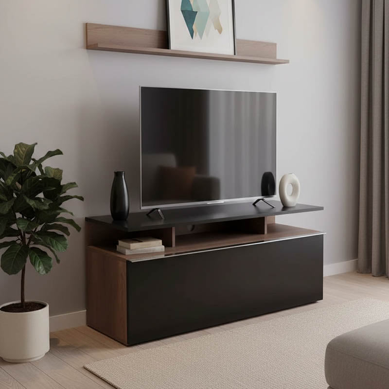Temano TV cabinet in black gloss-walnut shade 117x40x48cm