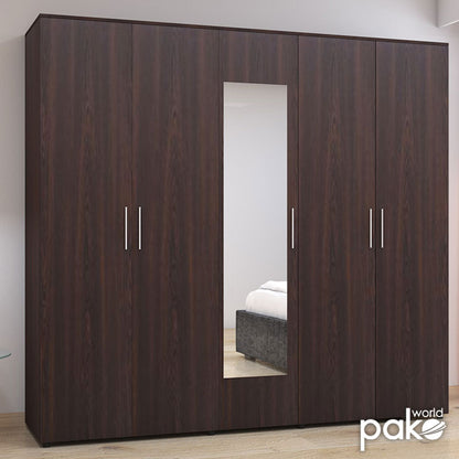 Five-door wardrobe Luna pakoworld  with mirror in wenge color 220x52x200cm