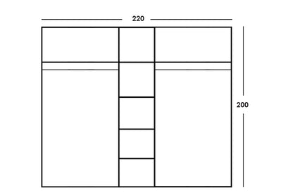 Five-door wardrobe Luna pakoworld  with mirror in wenge color 220x52x200cm