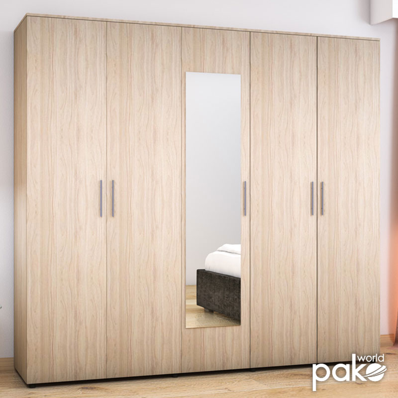 Five-door wardrobe Luna pakoworld with mirror in astra color 220x52x200cm