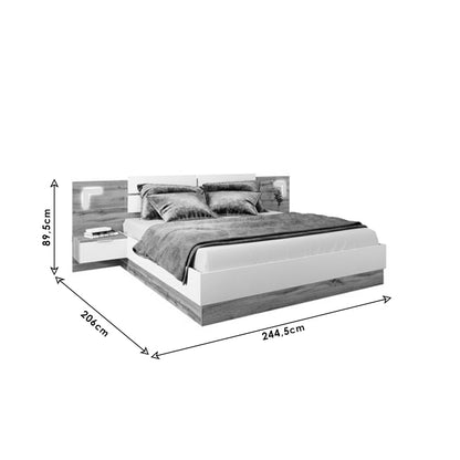 Double Bed Pretty pakoworld LED whtie-walnut storage space 160x200 cm