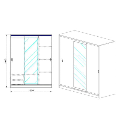 Three-door wardrobe Rose pakoworld with mirror in sonoma color 150x59x191cm