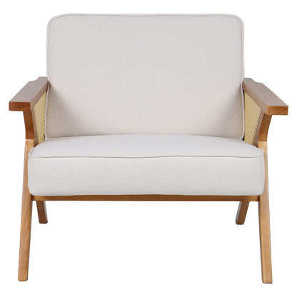 Armchair Claudia pakoworld fabric beige-pvc rattan-rubberwood natural