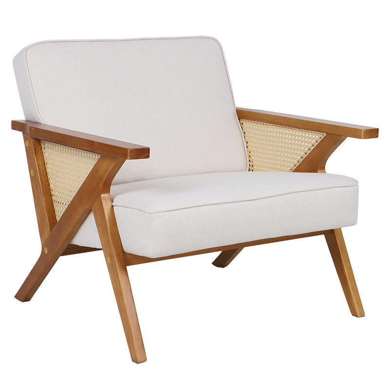 Armchair Claudia pakoworld fabric beige-pvc rattan-rubberwood natural