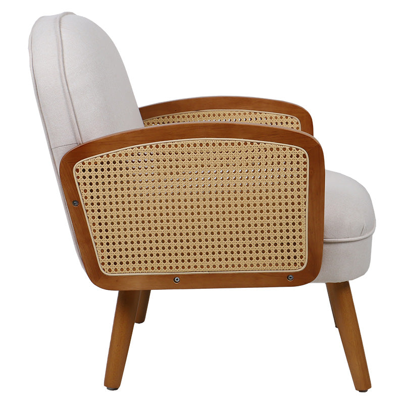 Armchair Ricco pakoworld fabric beige-pe rattan natural-rubberwood walnut