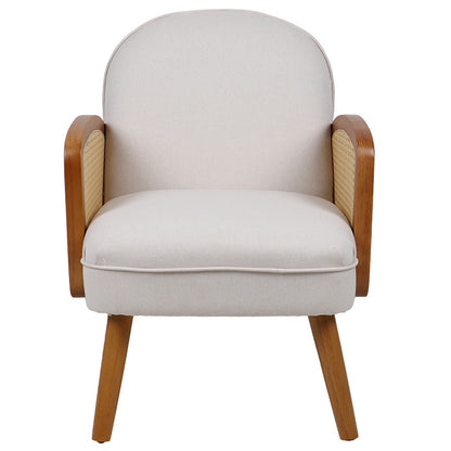 Armchair Ricco pakoworld fabric beige-pe rattan natural-rubberwood walnut