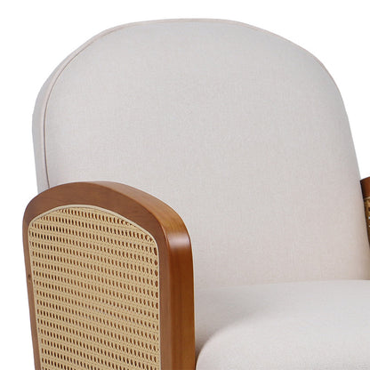 Armchair Ricco pakoworld fabric beige-pe rattan natural-rubberwood walnut