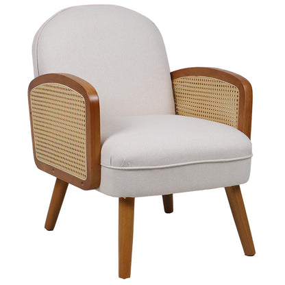 Armchair Ricco pakoworld fabric beige-pe rattan natural-rubberwood walnut