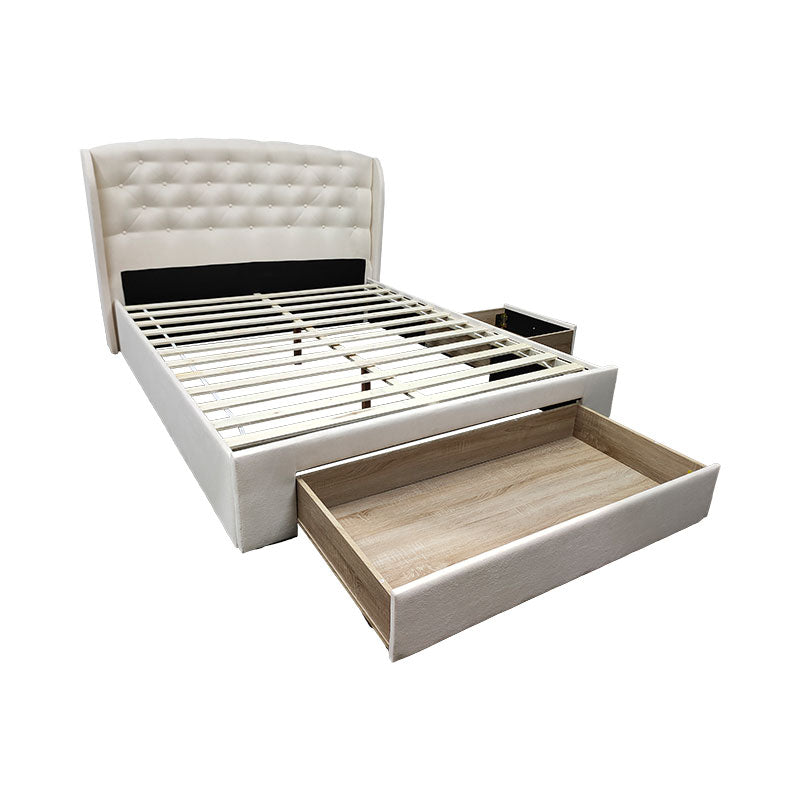 Bed Navina pakoworld fabric ecru-storage space 150x200cm