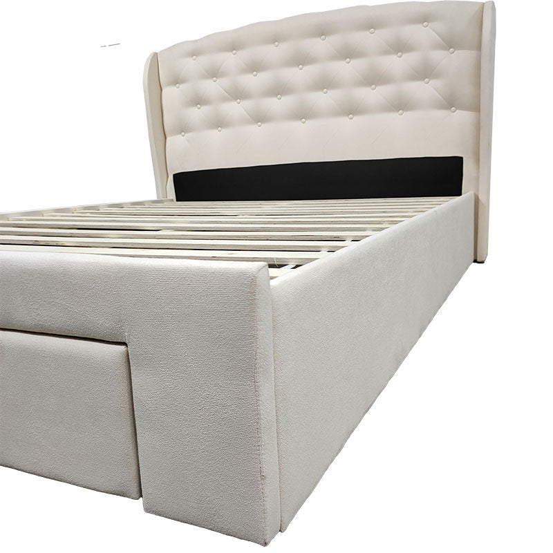 Bed Navina pakoworld fabric ecru-storage space 150x200cm